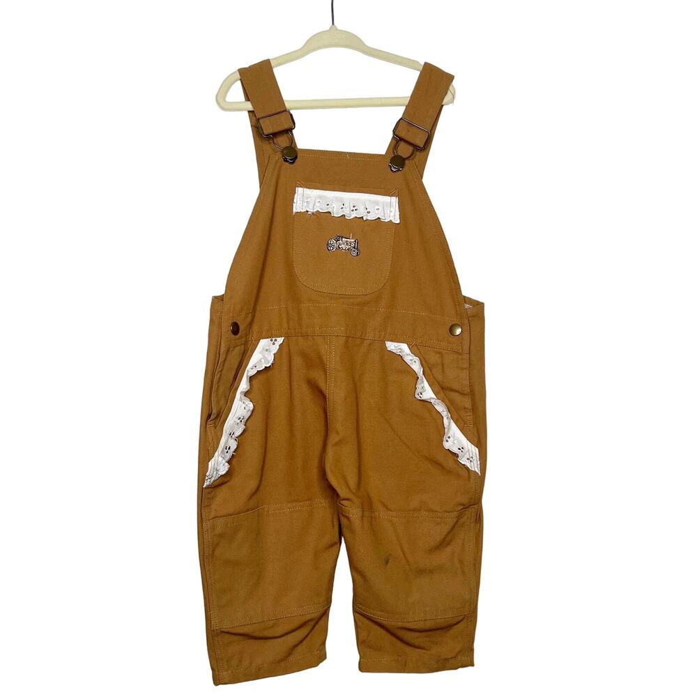 KENYON INTERNATIONAL Girls Lace-Trim Bib Overalls Regular Fit Cotton Brown 3T